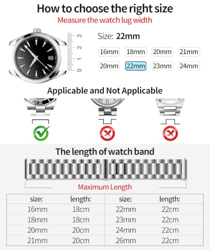 Image of BINLUN Thick Stainless Steel Watch Band Metal Heavy Polished Matte Brushed Finish Watch Strap Replacement for Men Women 16mm /18mm /20mm /21mm /22mm /23mm /24mm /26mm