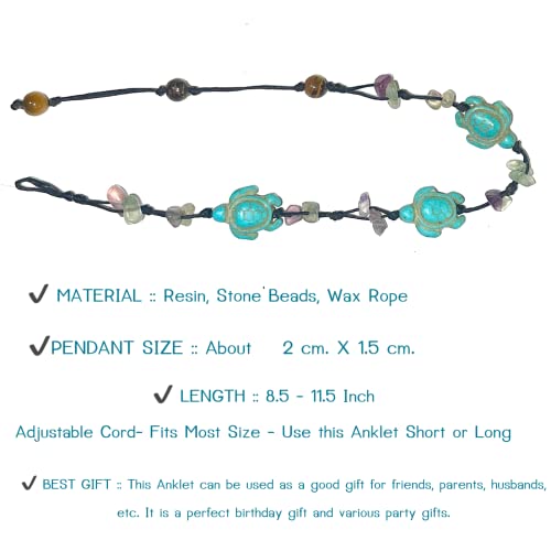 Anklet Handmade Braided Rope Ankle Natural Stone Turtle Starfish Dolphin For Women Girls (Fluorite & Turtle) #TOP1