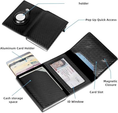 FADACHY Mens Wallet with Holder,Minimalist Card Holder,Carbon Fiber RFID Technology Credit Card Holder for Women Men with ID Windows,Stealth Holder4