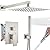 Heyalan Shower System Square Rain Shower System Head Shower Faucet Fixture 2 in 1 Handheld Shower Sprayer Rough in Valve Wall Mount Bathroom Rainfall Combo Set High Pressure,12 Inch,Brushed Nickel