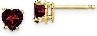Brincos de ouro amarelo 14 k 5 mm coração granada vermelha pedra do mês de janeiro joias finas para mulheres presentes para ela, Cristal Pedra preciosa Pedra Ouro amarelo Cristal Pedra preciosa Pedra Ouro amarelo Granada, Granada