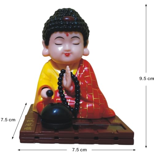 Image of WinsomeCollection Solar Powered Moving Head and Hand Monk Baby Laughing Buddha Statue Idol Sculpture Home Decor Showpiece Decorative Spiritual Gift Item Car Dashboard Home Decor