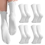YNOYMO Stoppersocken Yoga Socken Damen AntiRutschSocken Rutschfeste mit Noppen Rüschen Grip ABS Socken für Pilates Barre Ballett Tanz Trampolin Krankenhaus Reha 4 Paar