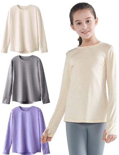 Image of Liberty Pro 3 Pack Youth Girls Active Long Sleeve Shirts | Dry Fit, Performance, Thumbholes, Athletic Tees for Kids and Teens