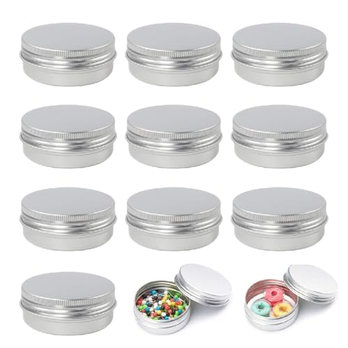 JTKREW 10 Pièces Pots en Aluminium, Argenté Petit Pot 10ML Avec Couvercle, Conteneurs à Couvercle à Vis en Métal Rond, pour DIY, Crème, Baume à Lèvres