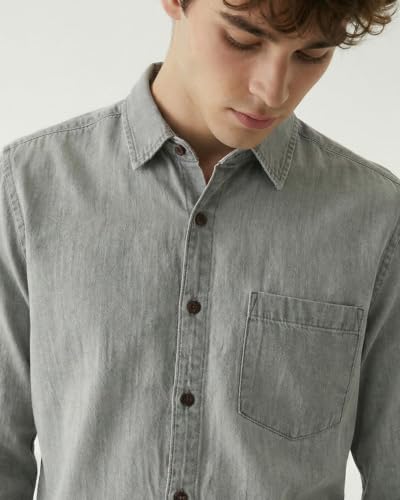 Image of Amazon Brand - INKAST Men Washed Cotton Twill Denim Casual Button Down Shirt | Full Sleeves | Regular Fit | Stylish Summer - Everyday Wear