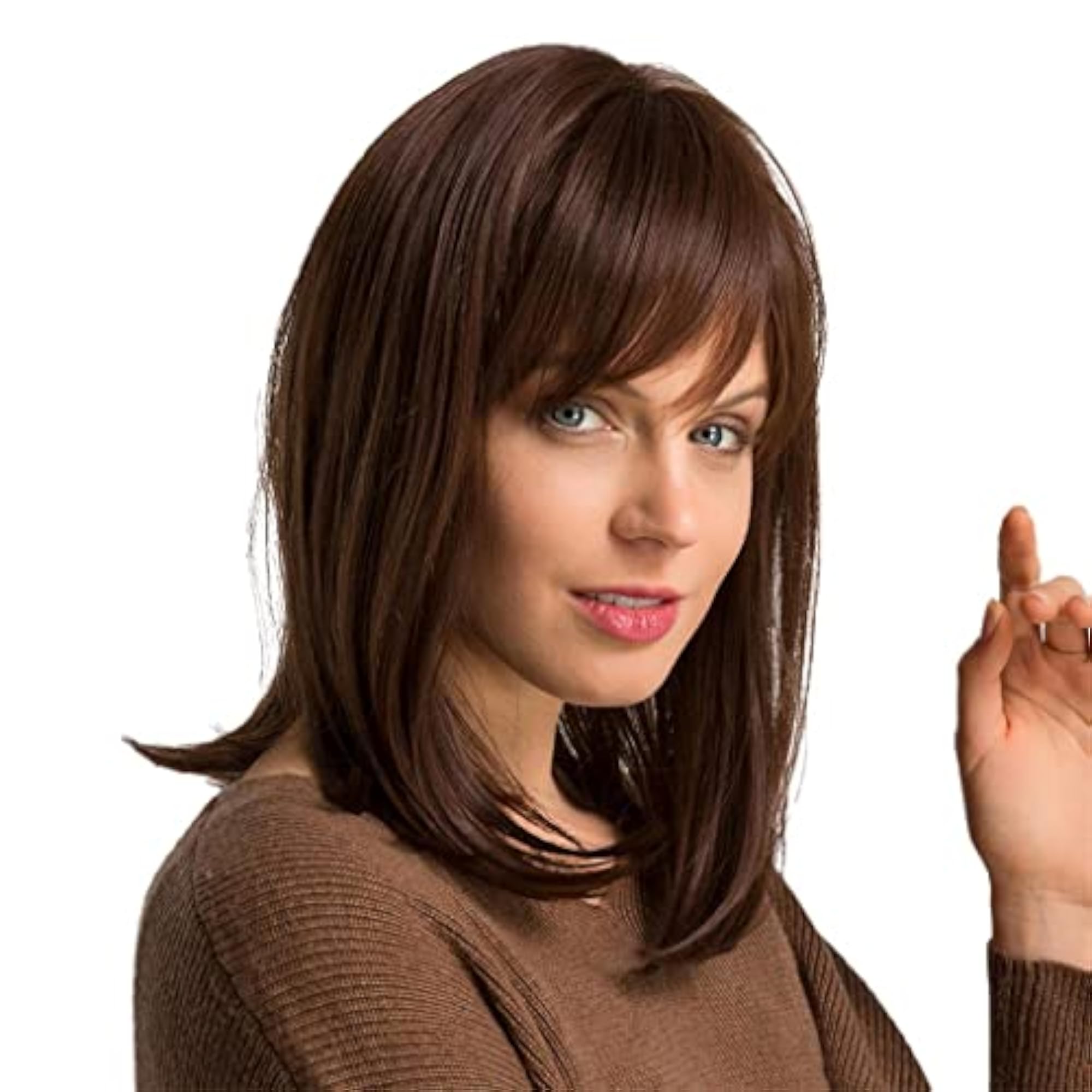 Brown Middle Long Straight Wig with Bangs