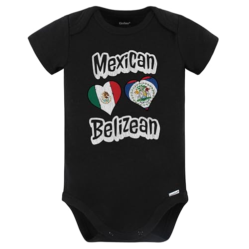 Really Awesome Shirts Mexican Belizean Flag Heart Combo Mexico Belize Baby Bodysuit Distressed (Black)