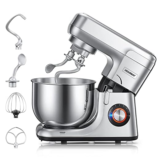 Batidora Amasadora con Gancho de Masa Doble, 1200W 5.5L, Sistema de Batidora Planetaria de 8 Velocidades, Batidora de Pie, Gancho para Masa, Batidor, Batidor Plano