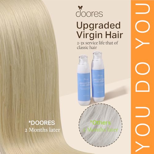 Image of DOORES Clip in Hair Extensions, Ash Blonde to Golden Blonde and Platinum Blonde 14 Inch 130g 7pcs, Seamless Clip in Hair Extensions Natural Straight Hair Thin Weft Invisi Edge Hair Extensions