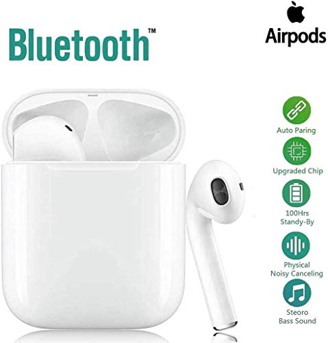 Bluetooth Headphones Bluetooth 5.0 Wireless Earbuds HIFI Stereo Semi- In-Ear Headphones IPX5 Waterproof Earphones with 24 Hours Playtime Fast Charge Box for iPhone /Samsung /Android