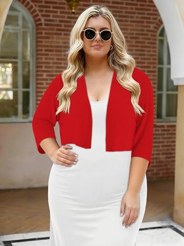 Image of Plus Size Shrugs for Women 3 /4 Sleeve Cropped Cardigan Knit Sweaters Open Front Bolero 2026