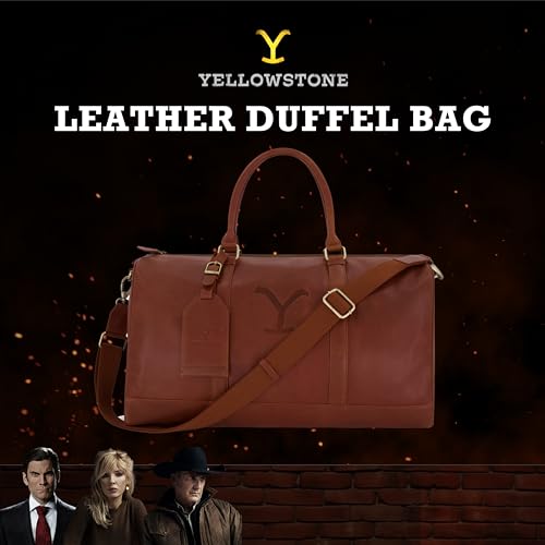 Yellowstone Duffel Bag, Dutton Ranch 21 Inch Carry On Genuine Leather Travel Bag with Shoulder Strap and Carry Handles, Brown2
