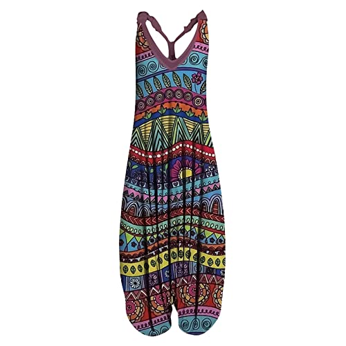 OIOLOYJM Summer Plus Size Boho Overalls for Women 2025 Fashion Jumpsuits Loose Fit Rompers Floral Printed Baggy Harem Pants