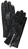 MICHAEL Michael Kors Lock Zipper Leather Gloves, Black/Silver (Medium)