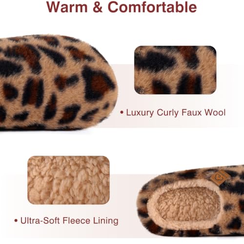 Image of Evshine Memory Foam Fuzzy Slippers for Women Curly Fleece House Shoes