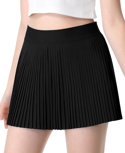 QooNoo Girls Pleated Athletic Skirts with Shorts 2 in 1 Tennis Skorts with Pocket High Waist Golf Skirt for Youth Kids