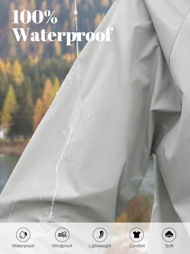 PITINAN Grey Waterproof Rain Jacket with Hood - Lightweight and Packable for Outdoor Adventures, Large - Image 4