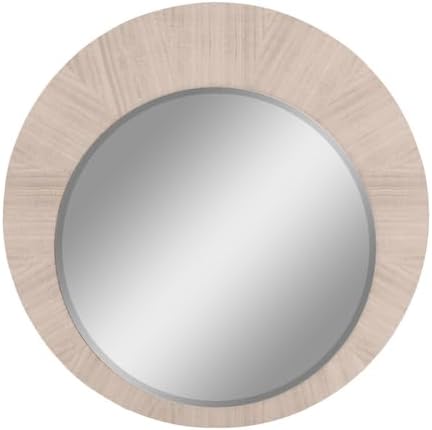 HomeStock Coastal Round Mirror - Beige Angley Accent Wall Mirror for Bathroom Living Room Decor