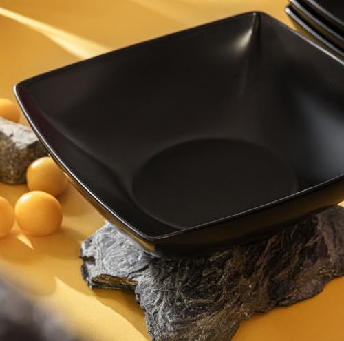KONSIMO EPIRI Geschirrset 6 Personen, 18-teiliges Tafelservice aus Steinzeug – Modernes Teller Set mit Speisetellern, Frühstückstellern & Schalen Geschirr Set (Schwarz Matt, für 6 Personen)