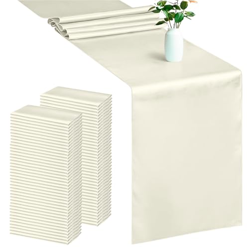 Chemin de table ivoire en satin pour harmoniser 100 tables de mariage et de banquet