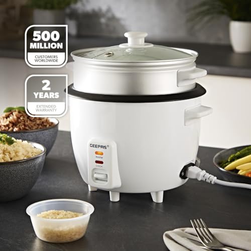 Geepas 450W Rice Cooker & Steamer with Keep Warm Function, 1L | Automatic Cooking, Non-Stick Inner Pot | Make Rice & Steam Healthy Vegetables | Includes Measuring Cup, Spatula & Detachable Power Cord - Image 3