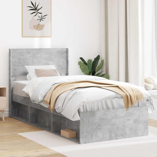 mzdioop Cabecero gris hormigón de madera resistente, 105 x 7 x 100 cm, diseño moderno de listones verticales, fácil de montar, ideal para dormitorio, cama doble y habitación de invitados