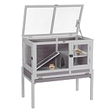 Aivituvin Wooden Guinea Pig Cages Indoor with Removable Stand, Anti Chewing Rabbit Hutch with Ramp and Wire Mesh, 2 Story Small Animals House Habitat with Pull Out Tray (Gray&Purple)