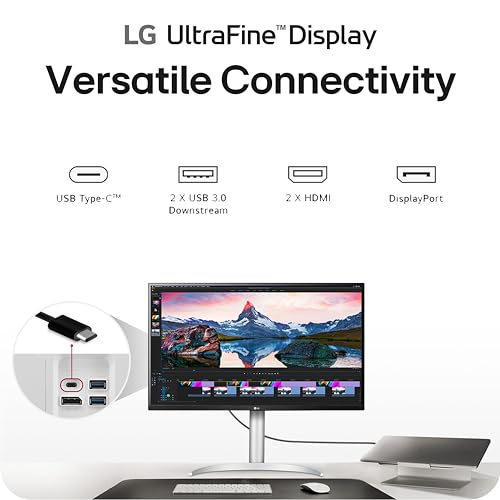 Image of LG 32UP83AK-W 32 inch Ultrathin 4K UHD (3840 x 2160) IPS Computer Monitor, 60Hz, HDR10, Built-in Speaker, Reader Mode, HDMI, DisplayPort, USB Type-C 60W PD, Tilt Adjustable Stand