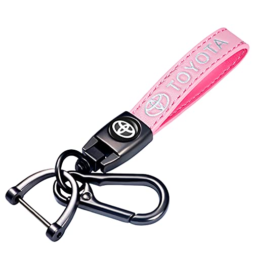 Genuine Leather Key Chain Suit for Toyota Avalon, Camry, Prius,Avalon Corolla RAV5 Highlander Keychain Keyring Family Present for Man and Woman,Accessories(Pink)