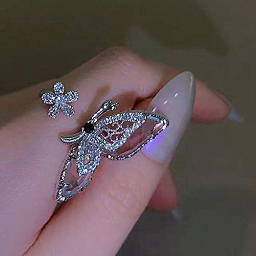 Evild Butterfly Sparkly Ring Rhinestone Bow-Knot Knuckle Ring Wedding Jewelry Adjustable Open Ring Expandable Joint Ring For Women And Girls (A) #TOP6