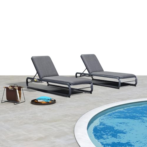 Image of PURPLE LEAF Outdoor Patio Chaise Lounge Chairs with Thick Cushion Dark Gray