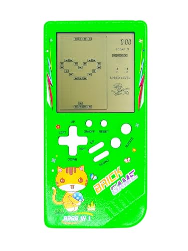 TAQY Cute Cat Pattern Block Game Console 23 Brick games Racing/Tank battle Retro Mini game machine Children's game console 70/80/90's Nostalgic Gifts Puzzle Toy Handheld Portable game device (Green)