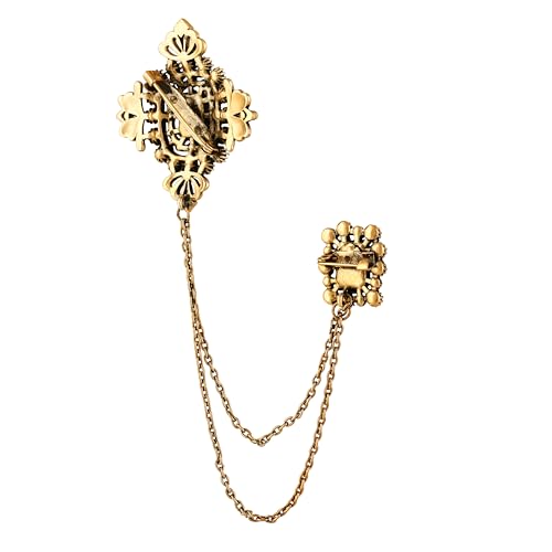 Image of Mahi Victorian Style Artificial Pearl & Crystal Sherwani Brooch Pin with Hanging Chain for Men (PABP1101193PR)
