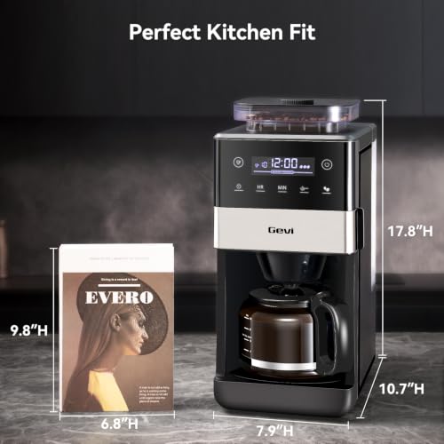 Image of Gevi 10 Cup Drip Coffee Maker with Built‑in Grinder, Grind & Brew Machine, Large Touch Screen, Programmable Scheduled Brewing, 90‑Min Keep‑Warm Plate, Permanent Filter, 1.5L Tank