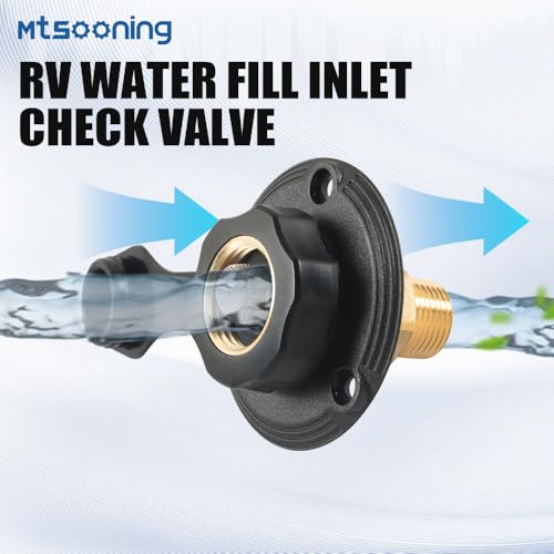 Image of RV City Water Fill Inlet with Check Valve, 3 /4 NH Female to 1 /2 NPT Male RV Water Hose Flange Brass Connector Replacement for RV Camper Motorhome Trailer Marine Black