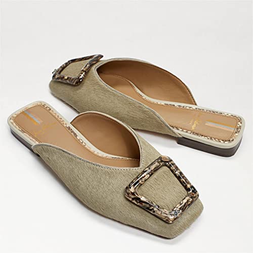 Image of Sam Edelman Lavina Sage Slip On Squared Toe Buckle Detail Fashion Leather Mules (Sage, 13)