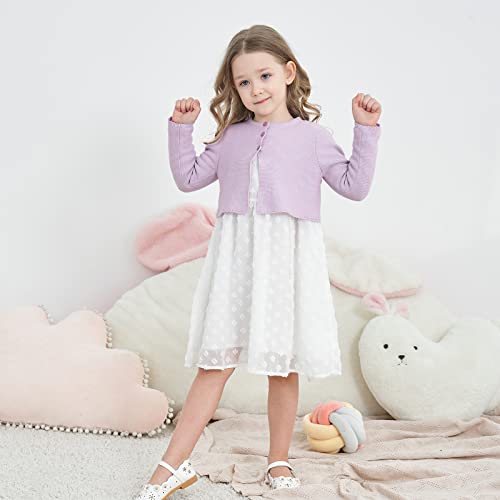 Image of Girls' Long Sleeve Knitted Bolero Cardigan Kids Button Closure Shrug Sweaters Cropped Jacket Cover Up Tops