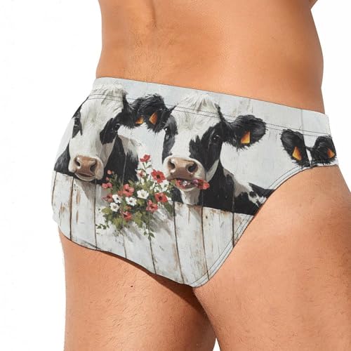 Funny Cows Painting Printed Swim Briefs for Men Sexy Bikini Swimwear Elastic Beach Trunks Bathing Suit4