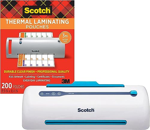 Scotch PRO Thermal Laminator and Pouch Bundle, 2 Roller System, Never Jam Technology Automatically Prevents Misfed Items (TL906) with 200-Pack Scotch Thermal Laminating Pouches