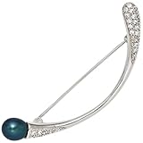  Brosche 925 Sterling Silber rhodiniert mit Zirkonia Silberbrosche Perlenbrosche