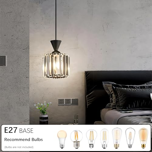 niuniaj Pendant Light,Acrylic Crystal Pendant Light Shade,150CM Adjustable Height Black Pendant Light Fitting,E27 Light Pendant fof Living Room Bedroom Kitchen Dining Room Hallway Entryway(NO Bulb) - Image 3
