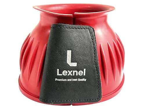Image of Rubber Horse Bell Boots - Durable Overreach Protection & Secure Hook-and-Loop Closure (M-Red)