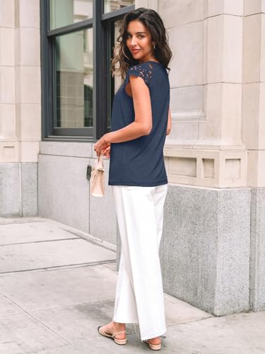 AUTOMET Womens Lace Tops Pleated Short Sleeve Shirts Summer Business Casual Dressy Blouses4