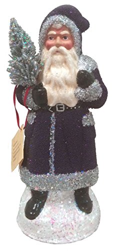 Pinnacle Peak Trading Company Ino Schaller Purple Beaded Santa with Silver Tree German Paper Mache Germany