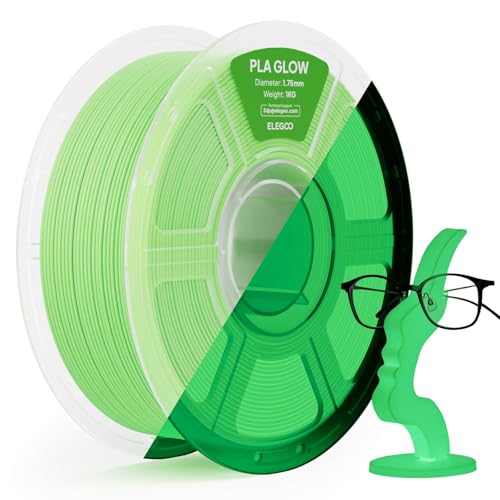 ELEGOO PLA Filament Glow in the Dark Glühe Grün 1KG 1.75mm Leucht PLA 3D Druckerfilament 1kg Spule Kompatibel mit den Meisten 3D Drucker