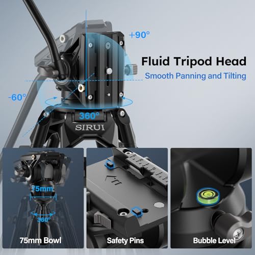 Image of SIRUI Video Tripod with 360 Degree Fluid Head, 73 inch Heavy Duty Tripod with Quick Release Plate for DSLR, Professional for Camera, Film, Camcorder, Payload 22lbs /10kg, AVT-11