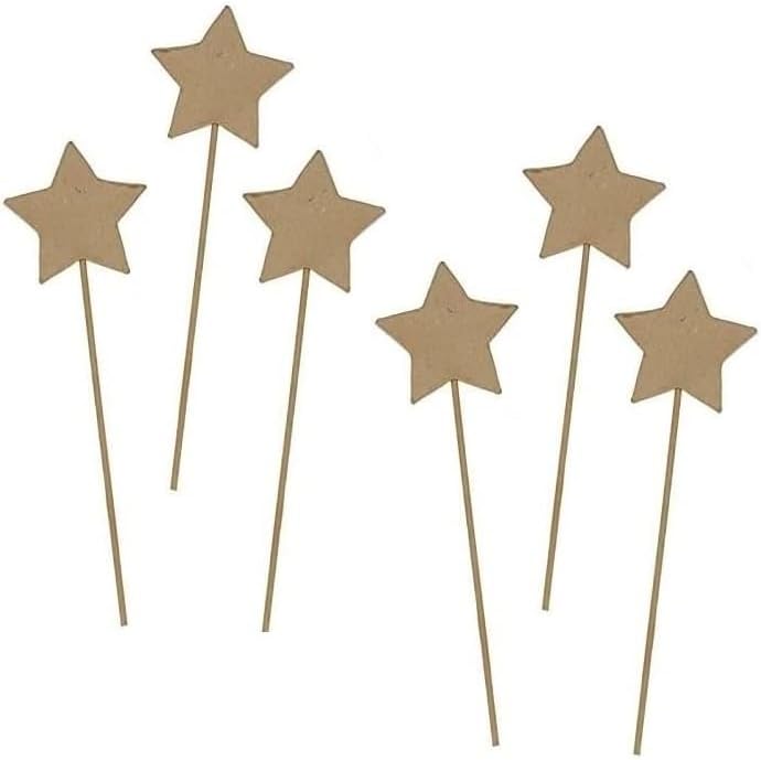Factory Direct Craft Pack of 6 Paper Mache Star Wands for Crafting, Halloween Costume Props or Everyday Fairy Princess Dress-Up Fun (14 inch Long)