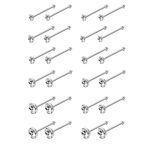Krfy 24 Stück S925 Silber Nasenpiercing Ring Nasenringe Stecker 22G Winzige Tschechische Kristall Knochen Piercing Nase Stecker Schmuck für Damen Herren 1,5 mm 2 mm 2,5 mm Cover