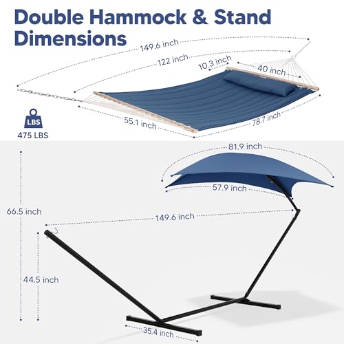 Image of SUNCREAT Hammocks for Outside with Stand, Sunshade, Navy